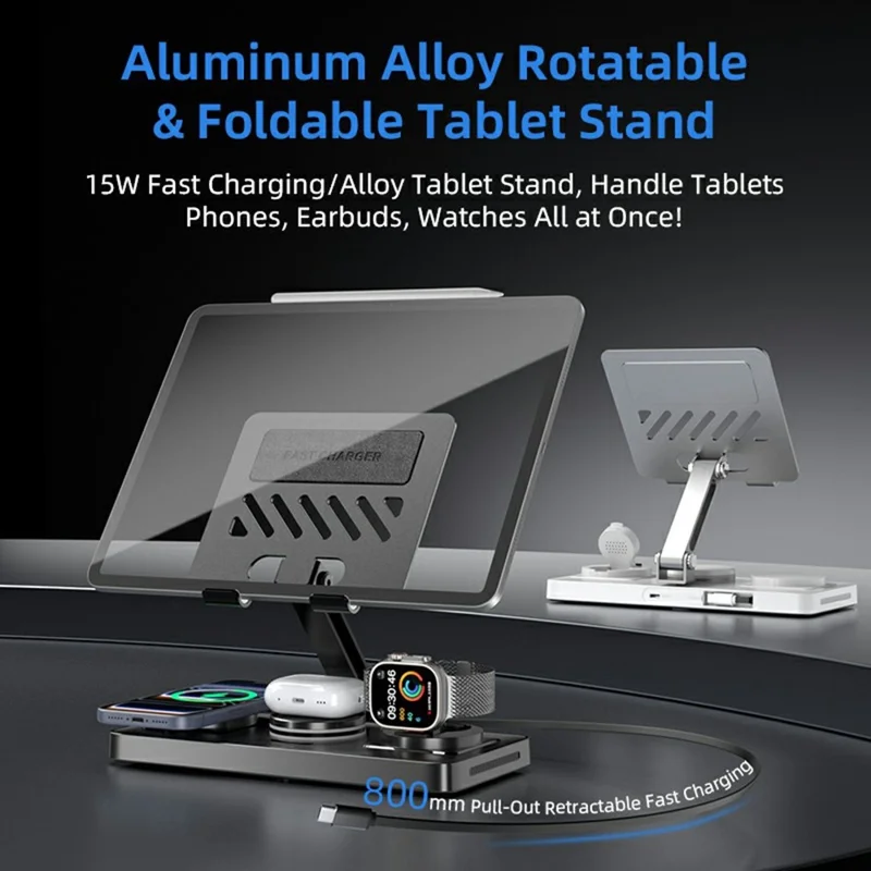 Orso 5in1 Wireless Charging Station Tablet Foldable Stand with Retractable Cable White GADGETS Orso Orso 5in1 Wireless Charging Station Tablet Foldable Stand with Retractable Cable White - Image 5