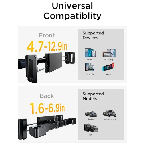 Alternative view of Lisen Adjustable Headrest Mount Holder up to 12.9" Secure fit Black