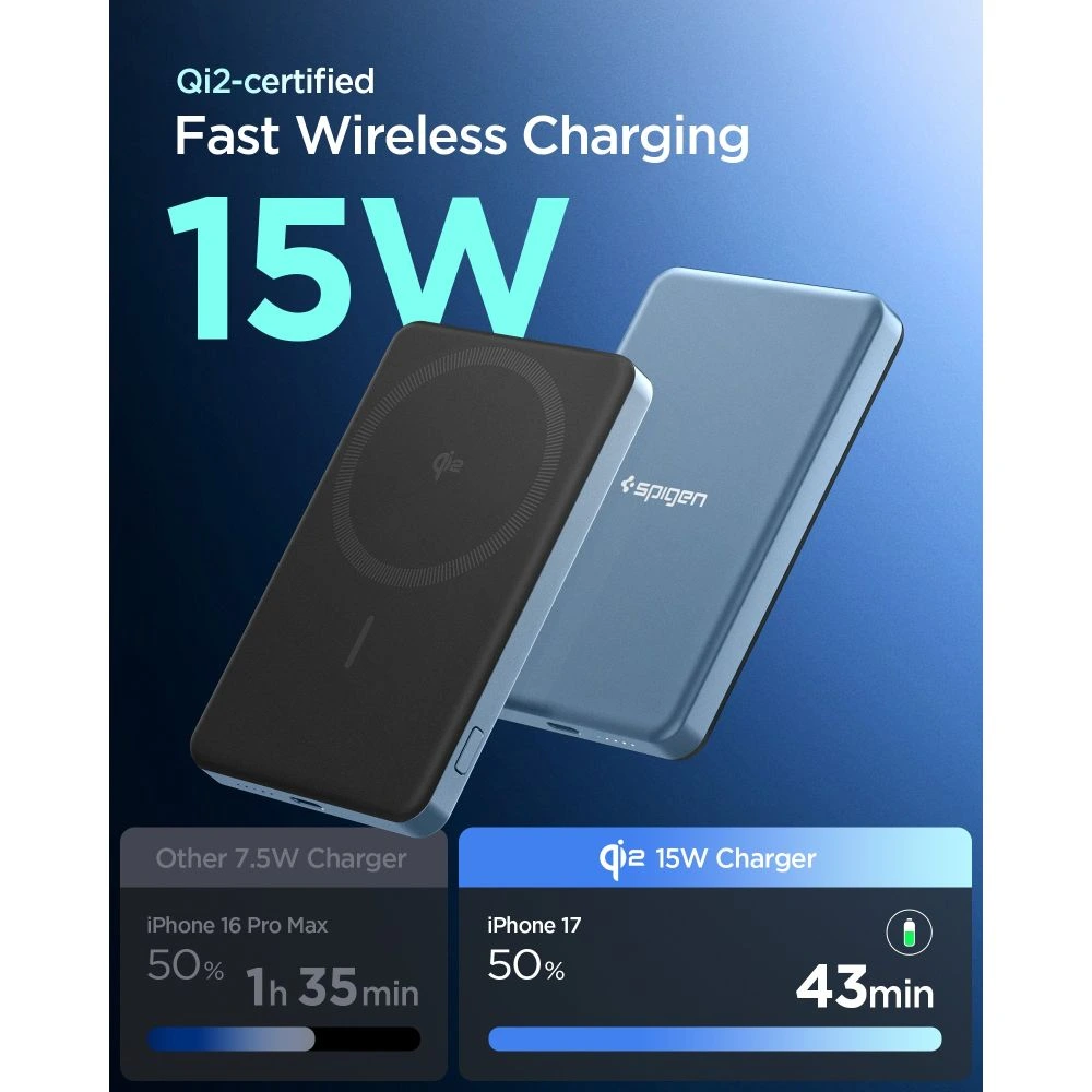 Spigen Essential MagSafe Power Bank 5000mAh 22.5W Qi2 Navy Blue POWERBANK MAGSAFE Spigen Spigen Essential MagSafe Power Bank 5000mAh 22.5W Qi2 Navy Blue - Image 2