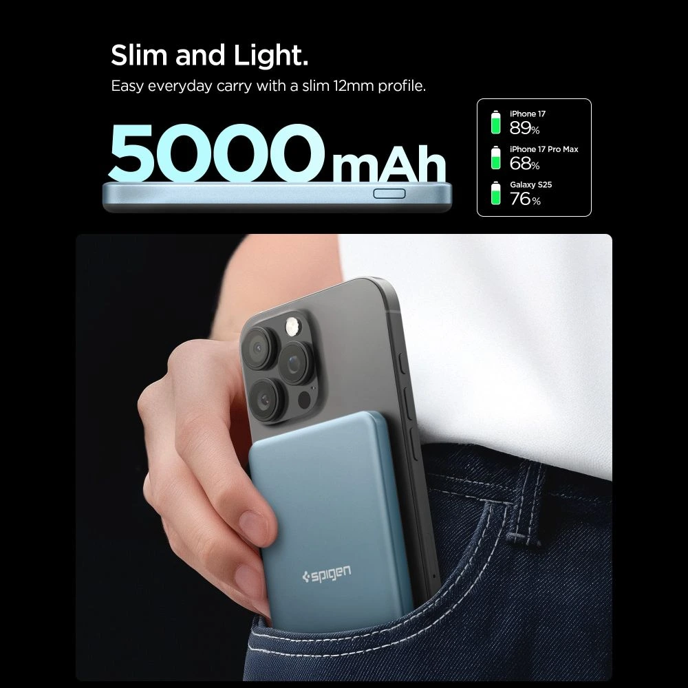Spigen Essential MagSafe Power Bank 5000mAh 22.5W Qi2 Navy Blue POWERBANK MAGSAFE Spigen Spigen Essential MagSafe Power Bank 5000mAh 22.5W Qi2 Navy Blue - Image 4