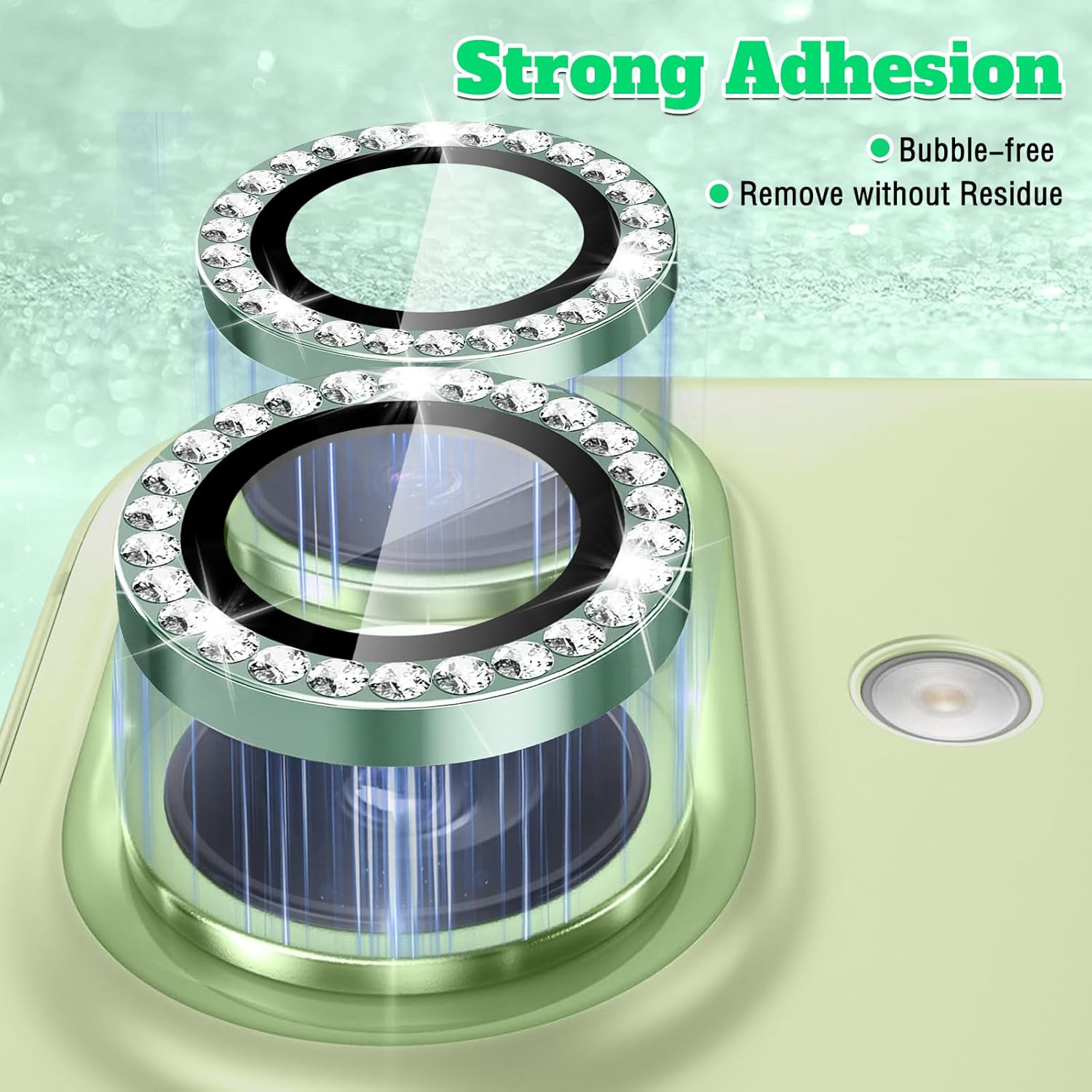 Orso Lens Camera Tempered Glass Spring Green Diamonds iPhone 17/16/16 Plus ΠΡΟΣΤΑΣΙΑ ΟΘΟΝΗΣ Orso Orso Lens Camera Tempered Glass Spring Green Diamonds iPhone 17/16/16 Plus - Image 2