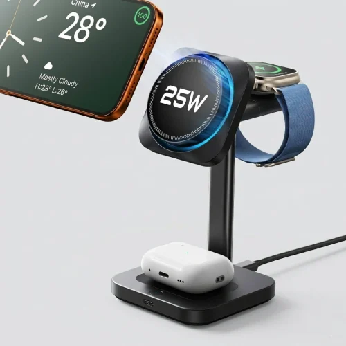 ESR 25W Qi2.2 MagSafe 3-in-1 CryoΒoost Wireless Charging Station Black APPLE WATCH ESR ESR 25W Qi2.2 MagSafe 3-in-1 CryoΒoost Wireless Charging Station Black