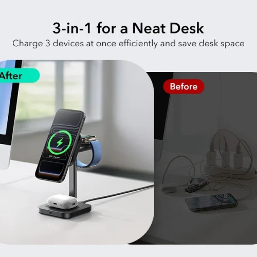 Alternative view of ESR 25W Qi2.2 MagSafe 3-in-1 CryoΒoost Wireless Charging Station Black