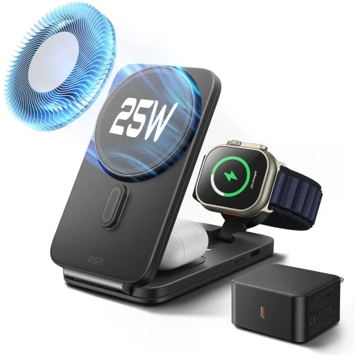 ESR Qi2.2 Foldable 3in1 MagSafe Wireless Charging Set 25W Black APPLE WATCH ESR ESR Qi2.2 Foldable 3in1 MagSafe Wireless Charging Set 25W Black
