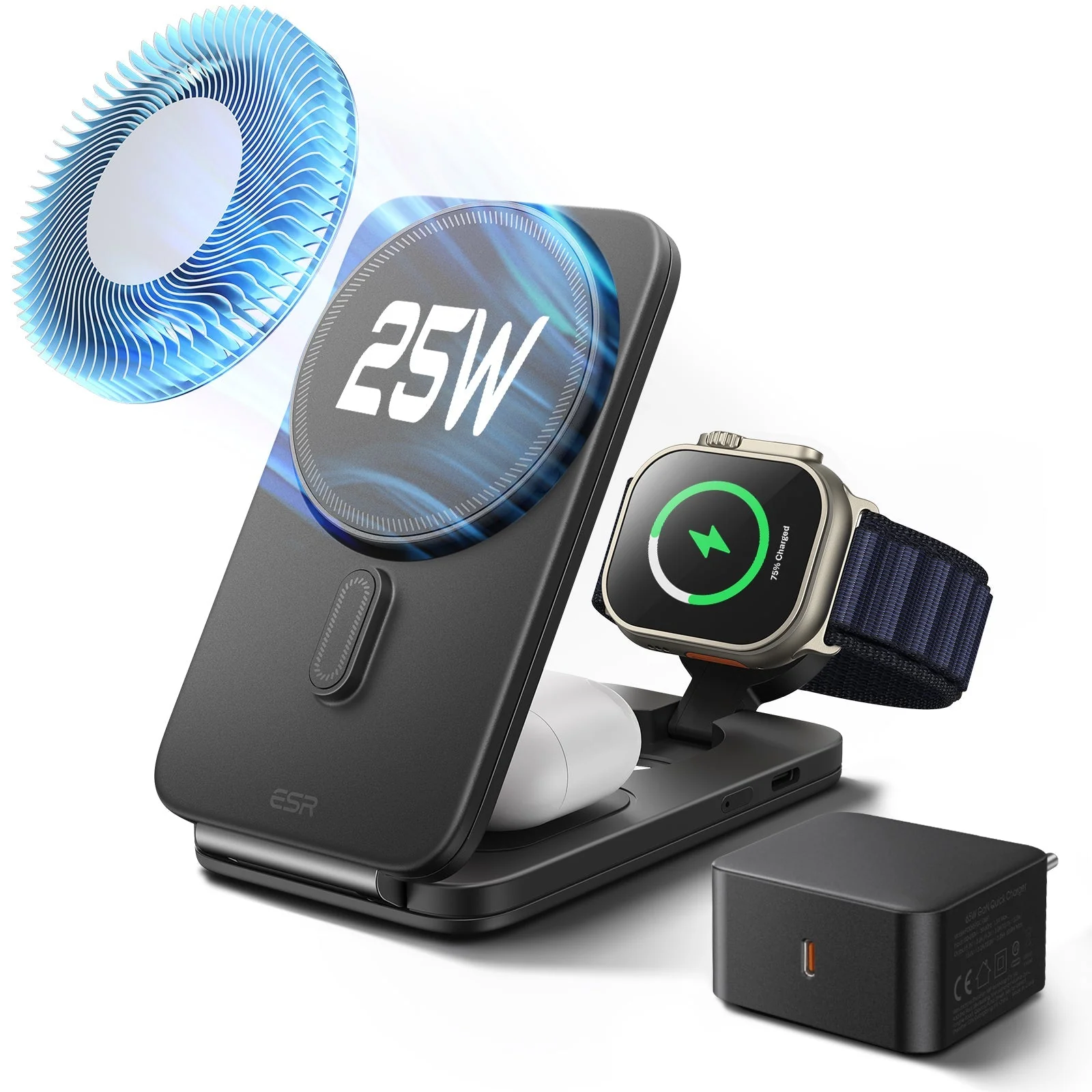 ESR Qi2.2 Foldable 3in1 MagSafe Wireless Charging Set 25W Black APPLE WATCH ESR ESR Qi2.2 Foldable 3in1 MagSafe Wireless Charging Set 25W Black