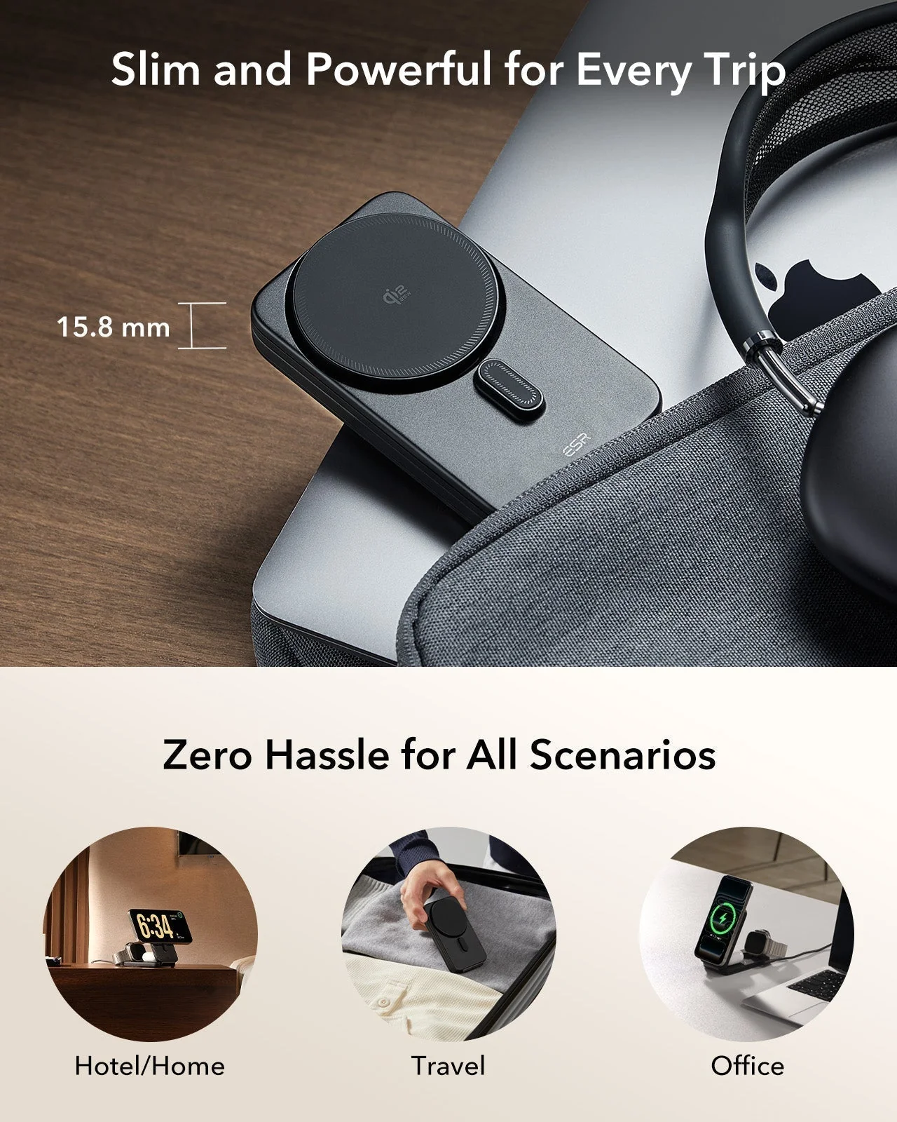 ESR Qi2.2 Foldable 3in1 MagSafe Wireless Charging Set 25W Black APPLE WATCH ESR ESR Qi2.2 Foldable 3in1 MagSafe Wireless Charging Set 25W Black - Image 8