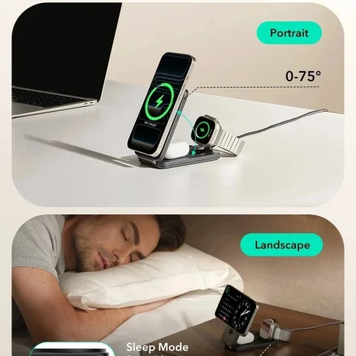Alternative view of ESR Qi2.2 Foldable 3in1 MagSafe Wireless Charging Set 25W Black