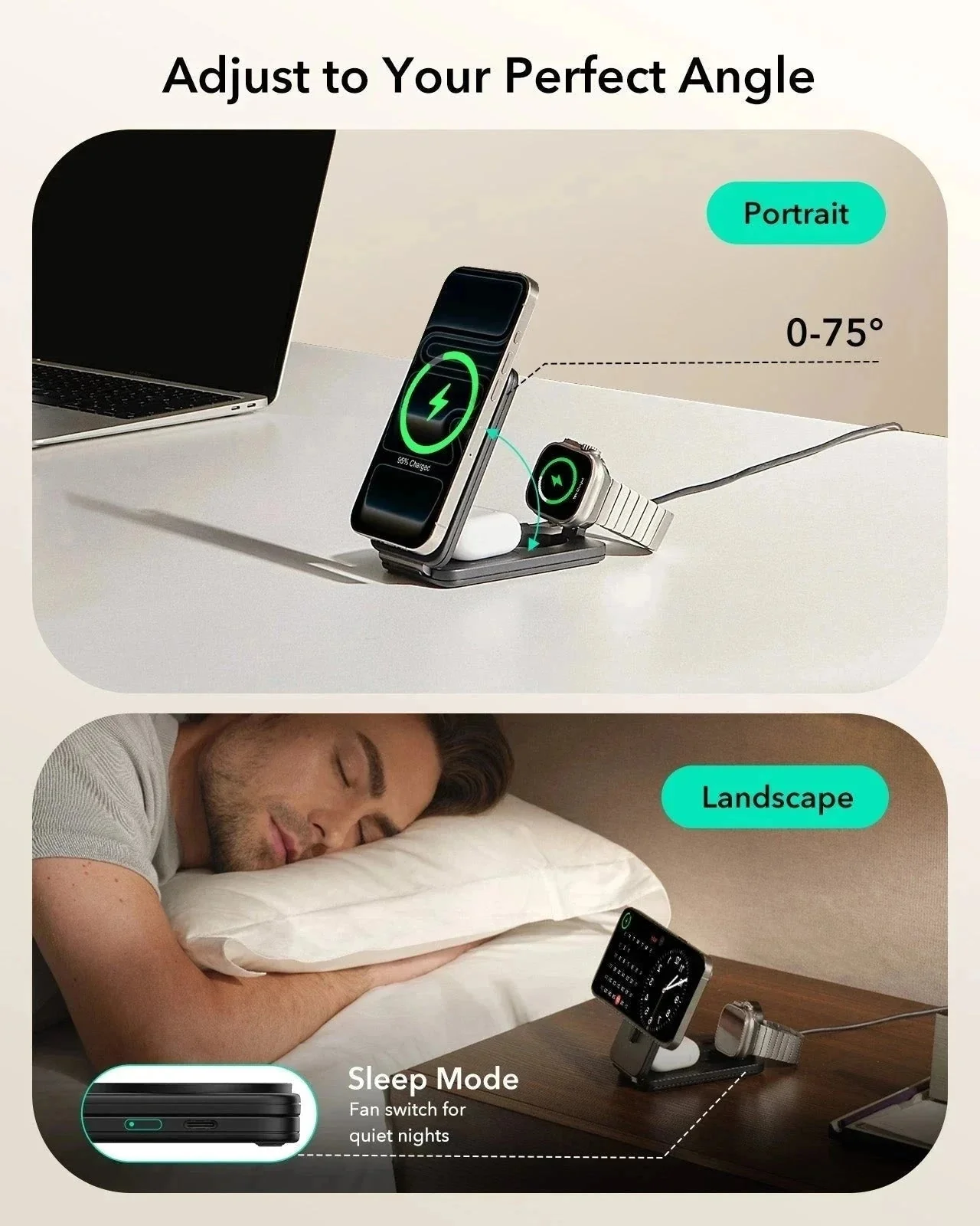 ESR Qi2.2 Foldable 3in1 MagSafe Wireless Charging Set 25W Black APPLE WATCH ESR ESR Qi2.2 Foldable 3in1 MagSafe Wireless Charging Set 25W Black - Image 2
