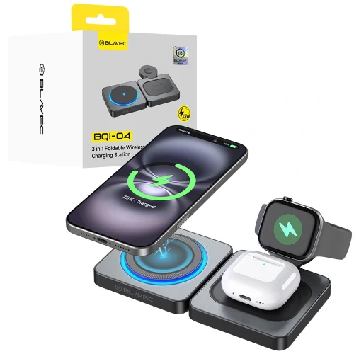 Blavec 3in1 Foldable MagSafe Wireless Charging Station Black (BQI-04) APPLE WATCH Blavec Blavec 3in1 Foldable MagSafe Wireless Charging Station Black (BQI-04)