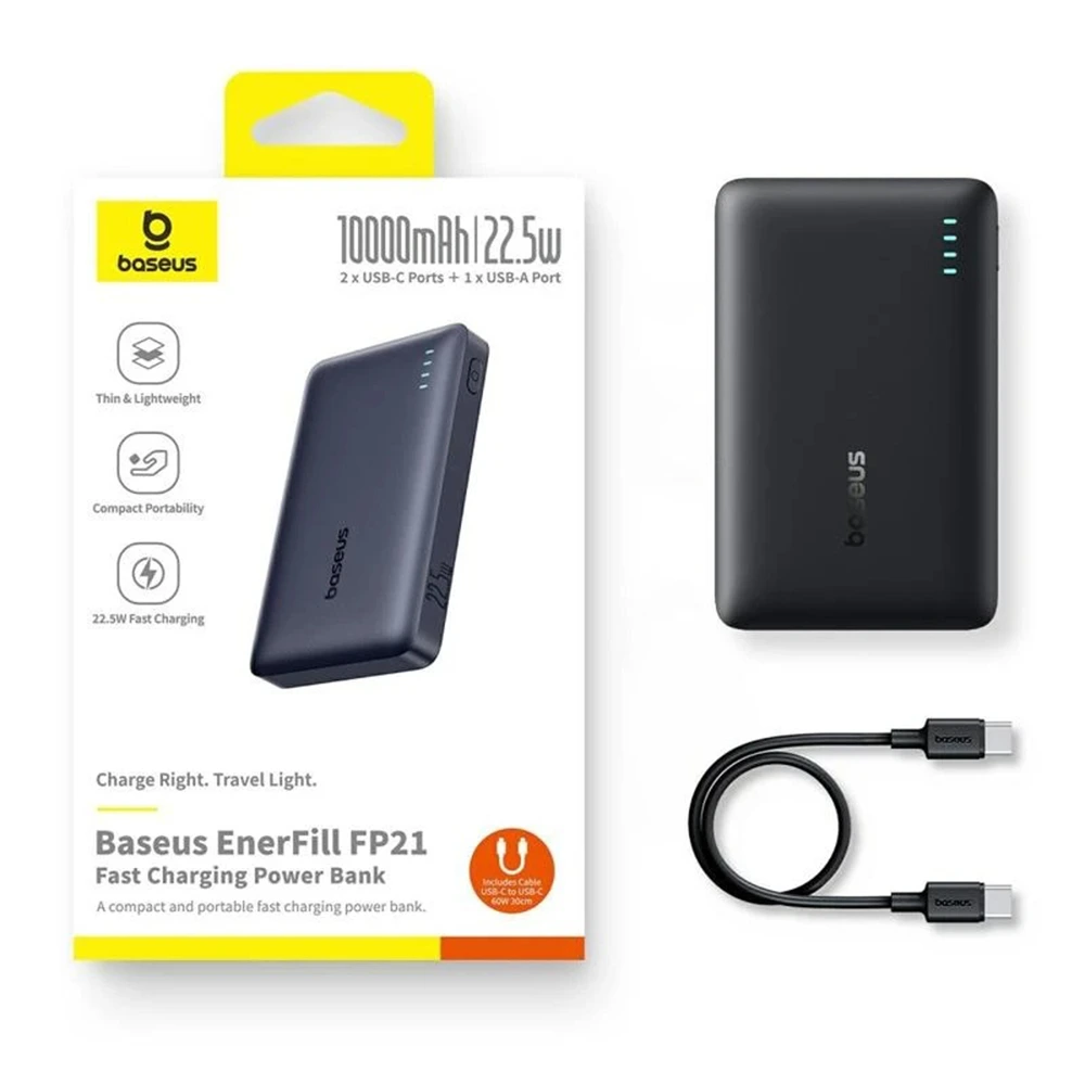 Baseus Slim PowerBank Dual-Port EnerFill 10000mAh 22.5W Black POWER BANKS Baseus Baseus Slim PowerBank Dual-Port EnerFill 10000mAh 22.5W Black - Image 3