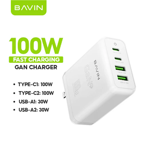 Bavin Super Quick Charger 2xUSB-C 2xUSB 100W GaN White (PC927)