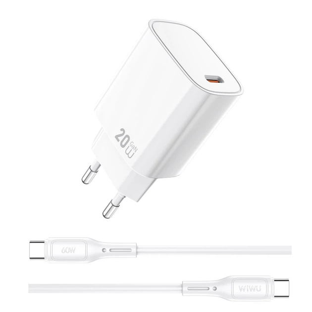 WiWU Essen GaN 20W Fast Charger with Cable White (G007) ANDROID WIWU WiWU Essen GaN 20W Fast Charger with Cable White (G007)