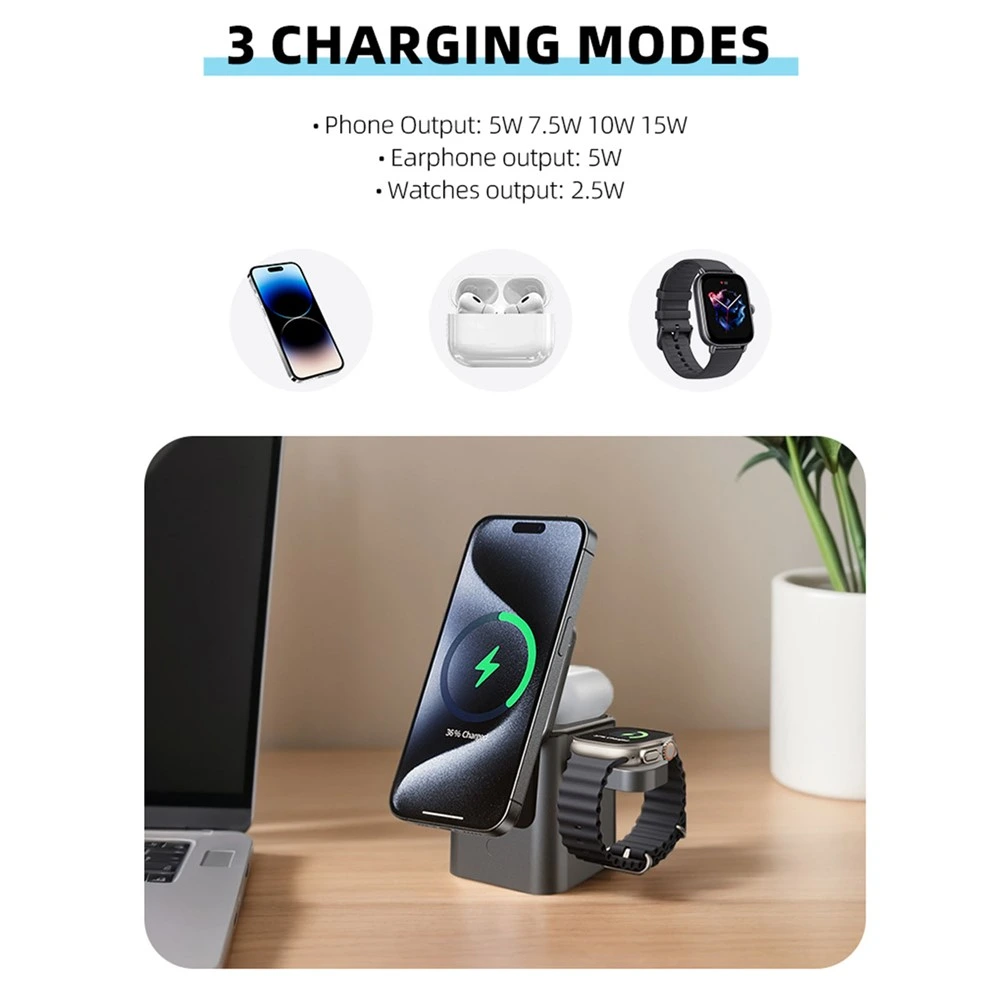 Siipro 3in1 MagSafe 15W Wireless Cube Charging Station Black (SW-44B) APPLE WATCH SIIPRO Siipro 3in1 MagSafe 15W Wireless Cube Charging Station Black (SW-44B) - Image 3