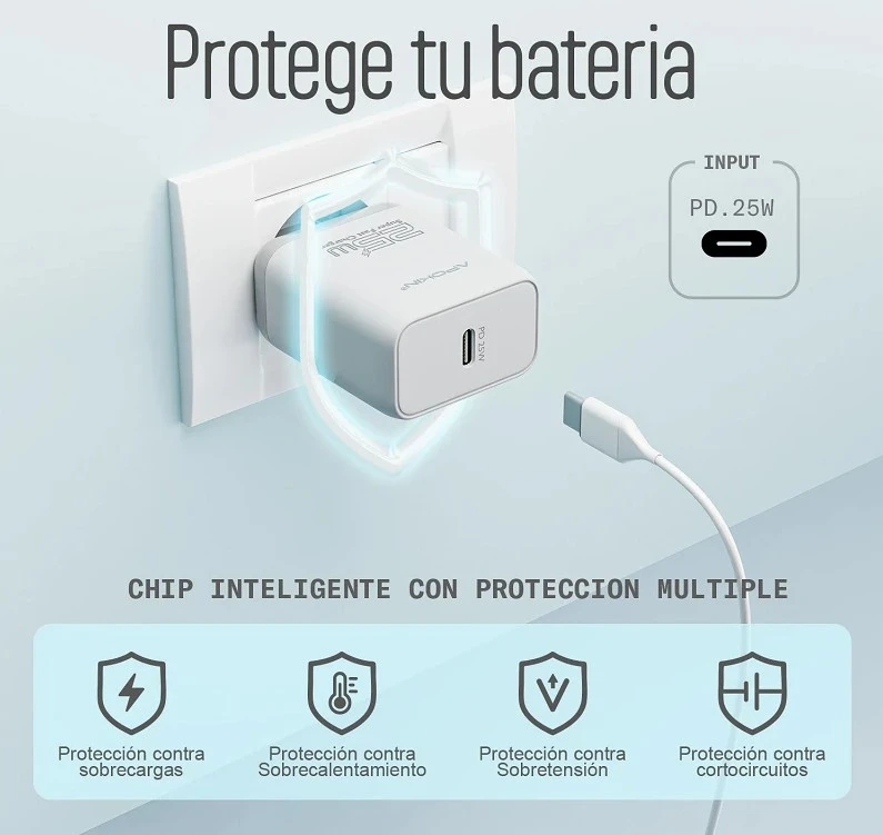 Apokin 25W PD USB-C 3A Fast Charger with Cable White (U042) ANDROID Apokin Apokin 25W PD USB-C 3A Fast Charger with Cable White (U042) - Image 2