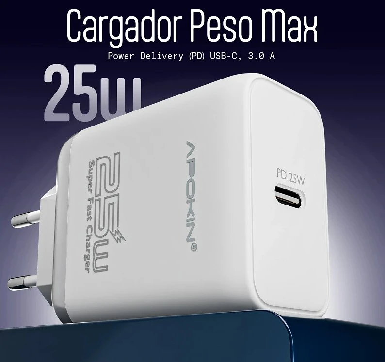 Apokin 25W PD USB-C 3A Fast Charger with Cable White (U042) ANDROID Apokin Apokin 25W PD USB-C 3A Fast Charger with Cable White (U042) - Image 3