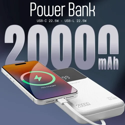 Alternative view of Apokin PowerBank Built-in Cables Digital Display 20000mAh 22.5W White (PB-65188)