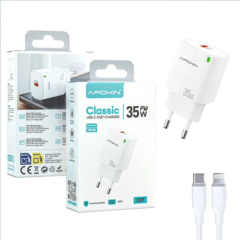 Apokin 35W PD USB-C Fast Charger with Lightning Cable White (U009) APPLE Apokin Apokin 35W PD USB-C Fast Charger with Lightning Cable White (U009)
