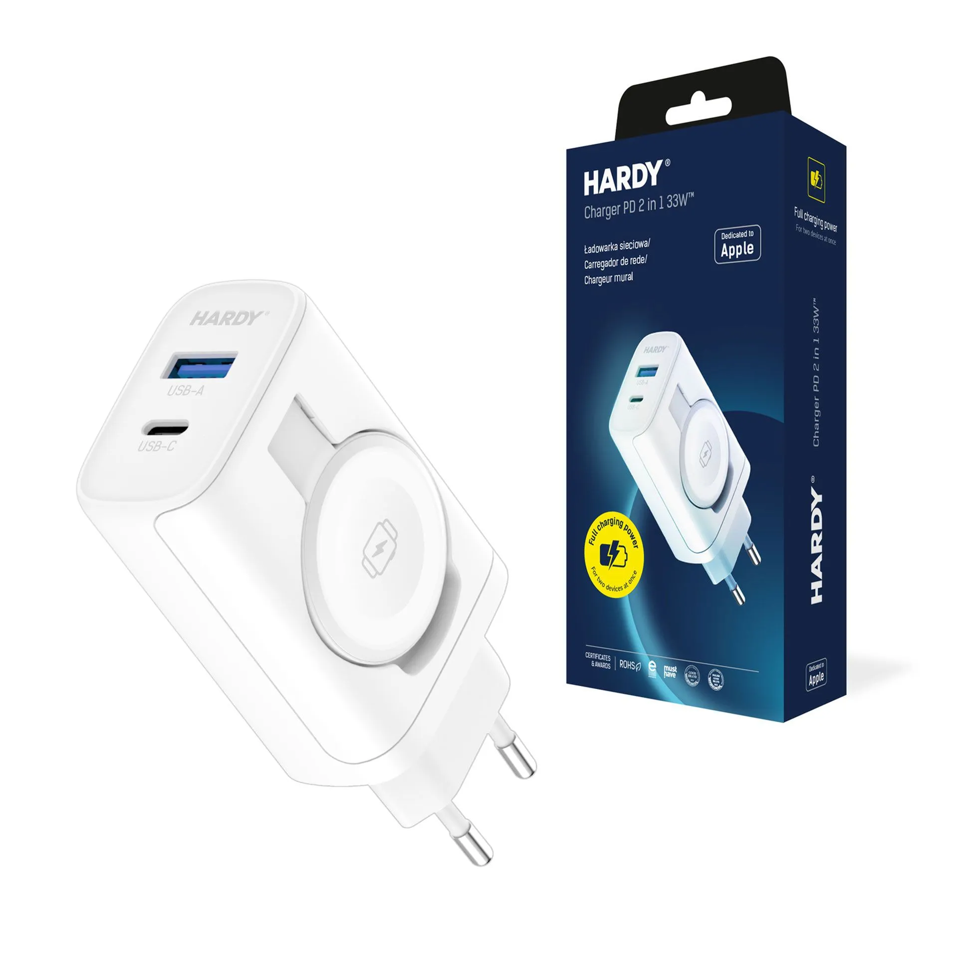 3MK 2in1 Hardy Charger 33W Apple Watch/USB‑C/USB‑A White APPLE WATCH 3mk 3MK 2in1 Hardy Charger 33W Apple Watch/USB‑C/USB‑A White
