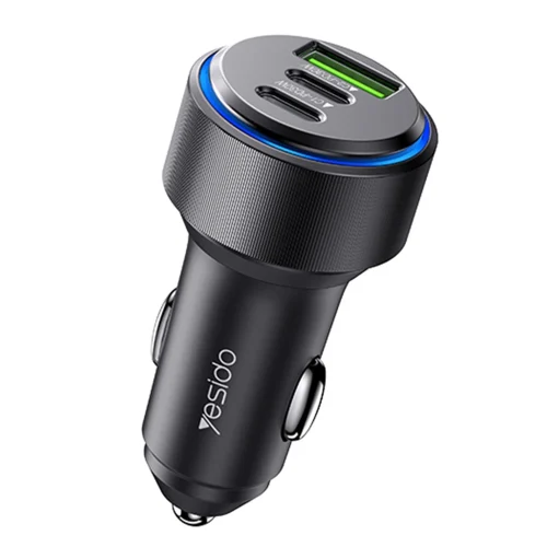Yesido 2xUSB-C 1xUSB Fast Car Charger 60W Black (Y50) ΑΞΕΣΟΥΑΡ Yesido Yesido 2xUSB-C 1xUSB Fast Car Charger 60W Black (Y50)
