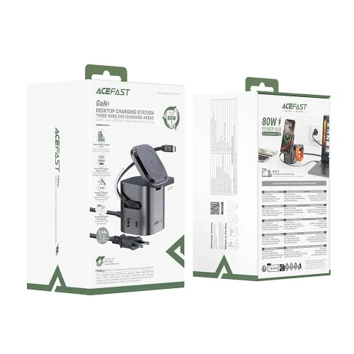 Alternative view of AceFast 6in1 GaN Ultimate MagSafe Charging Power Hub 80W Black (Z9)