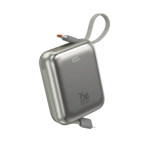 WiWU Built-in Cable Mini Power Bank 10000mAh 35W Silver (P062)