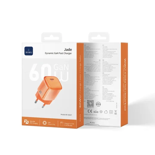 Alternative view of WiWU Jade Dynamic Series GaN PD Fast Charger 60W Orange (G037)