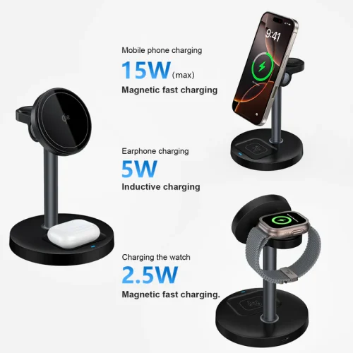 Alternative view of Siipro 3in1 MagSafe 15W Wireless Charger Black (SW-46B)