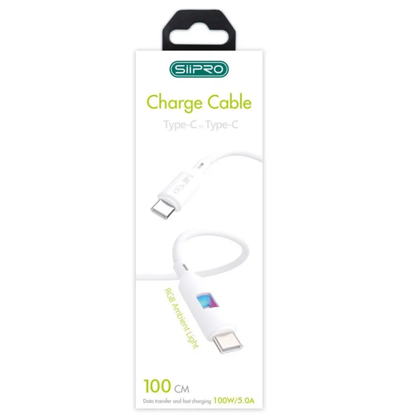 Siipro Καλώδιο USB-C to USB-C 1M 100W White ANDROID SIIPRO Siipro Καλώδιο USB-C to USB-C 1M 100W White - Image 2
