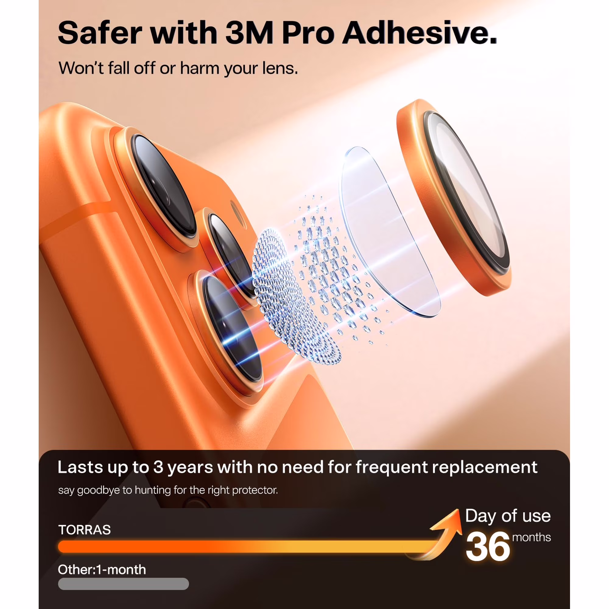 Torras LensGuard Tempered Glass Orange iPhone 17 Pro/17 Pro Max ΠΡΟΣΤΑΣΙΑ ΟΘΟΝΗΣ TORRAS Torras LensGuard Tempered Glass Orange iPhone 17 Pro/17 Pro Max - Image 3