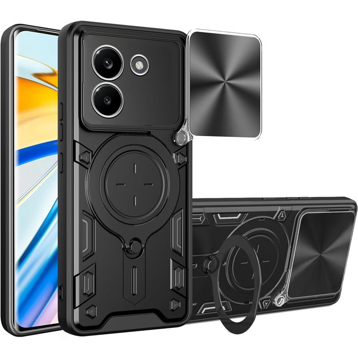 Θήκη Shockproof Ringstand Slide Camera Black Poco X8 Pro ΘΗΚΕΣ Orso Θήκη Shockproof Ringstand Slide Camera Black Poco X8 Pro