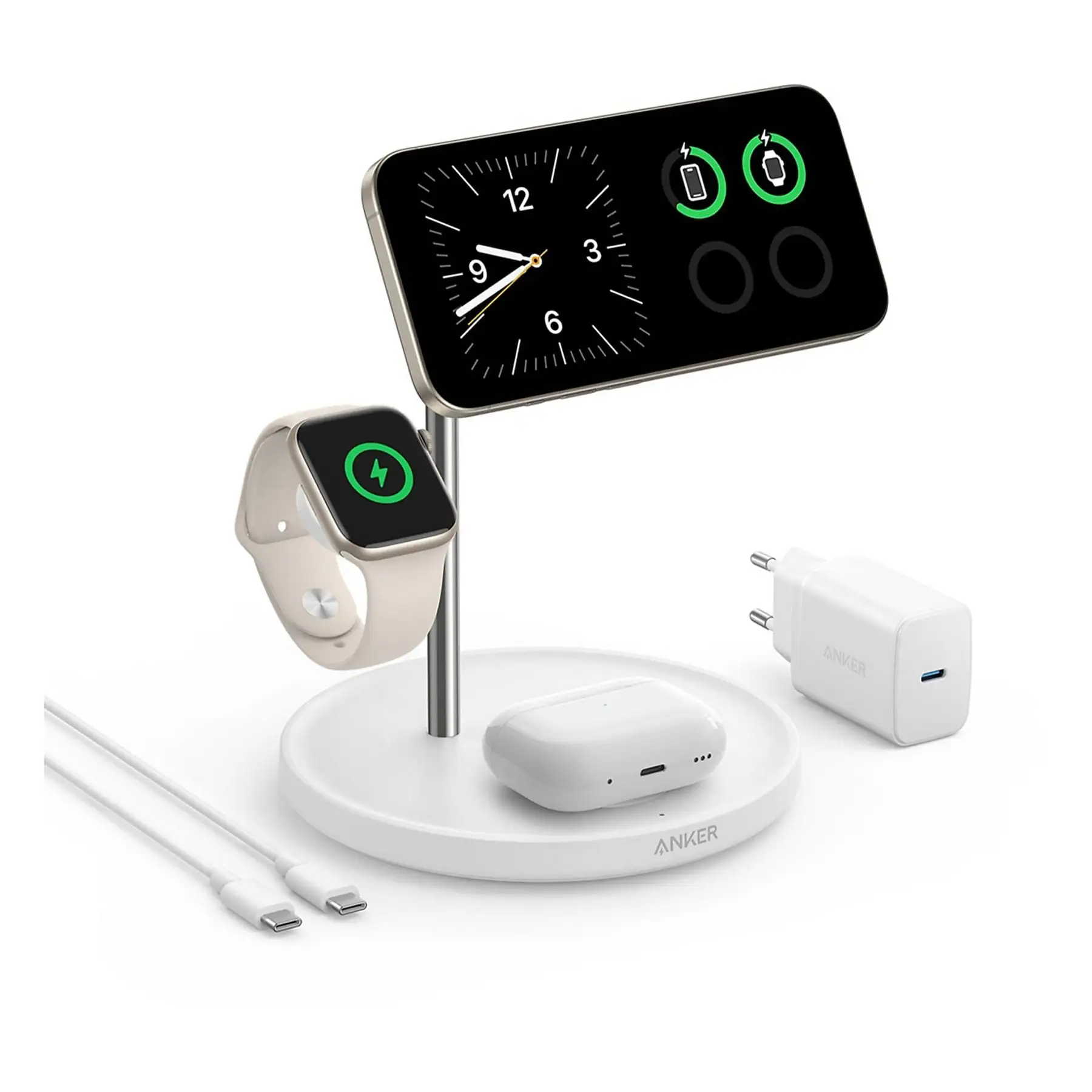 Anker 3in1 Qi2 MagGo Charging Station White (B25M3322) APPLE WATCH Anker Anker 3in1 Qi2 MagGo Charging Station White (B25M3322) - Image 4