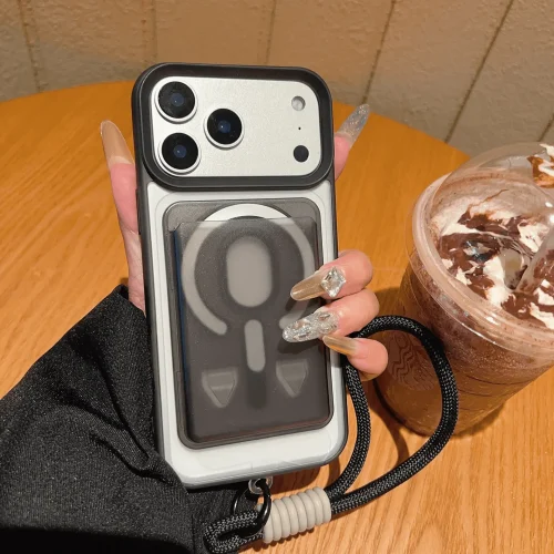 Alternative view of Θήκη Siipro 3in1 Magsafe Set Wallet & Wrist Strap Clear Black iPhone 17 Pro Max