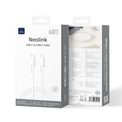 Alternative view of WiWU USB-C NeoLink Cable 2M 60W Flexible SIlicone White (C063)