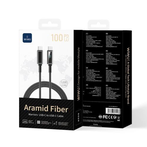 Alternative view of WiWU USB-C Warriors Link Series Cable 1.2M 100W Nylon Braided Black (C079)