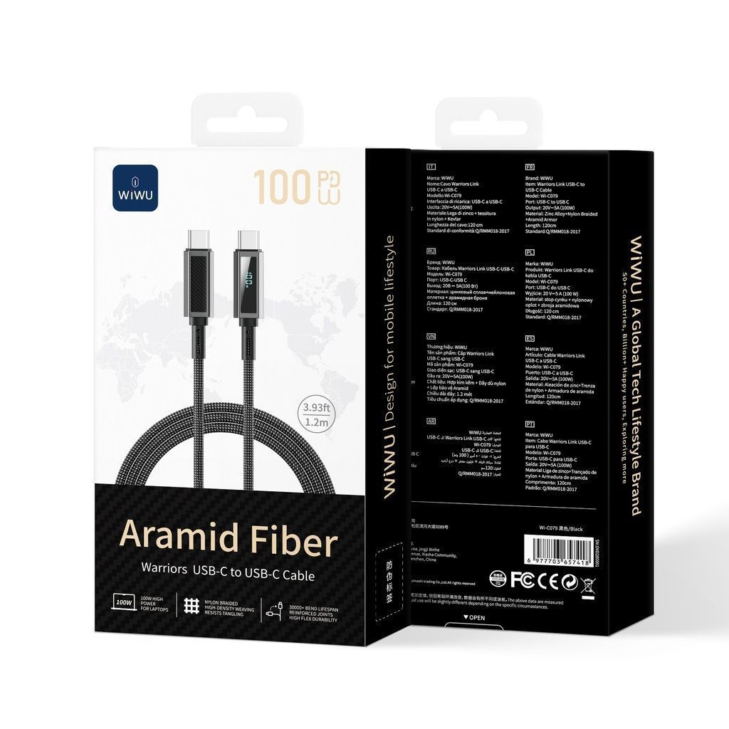 WiWU USB-C Warriors Link Series Cable 1.2M 100W Nylon Braided Black (C079) ANDROID WIWU WiWU USB-C Warriors Link Series Cable 1.2M 100W Nylon Braided Black (C079) - Image 2