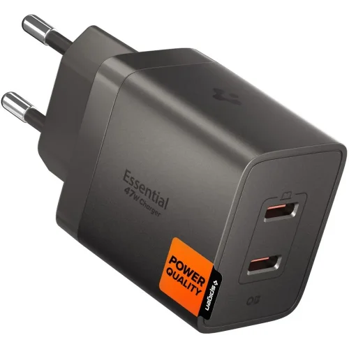 Φορτιστής Spigen Wall Charger Essential GAN 47W 2x USB-C Gunmetal ΑΞΕΣΟΥΑΡ Spigen Φορτιστής Spigen Wall Charger Essential GAN 47W 2x USB-C Gunmetal