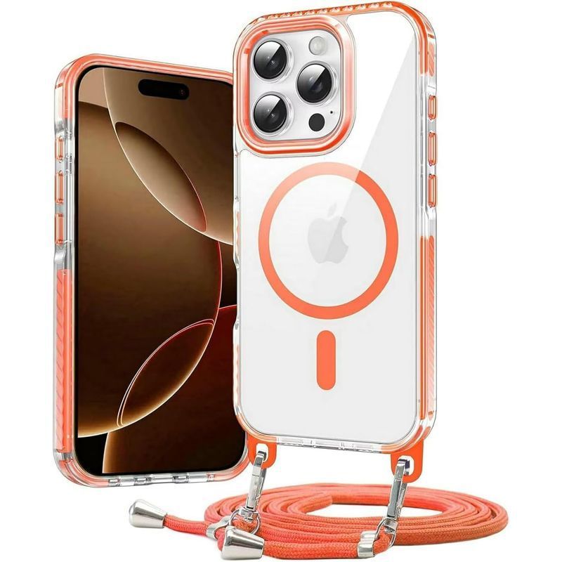 Θήκη Orso Detachable Lanyard Magsafe Clear Orange iPhone 13/14 ΘΗΚΕΣ Orso Θήκη Orso Detachable Lanyard Magsafe Clear Orange iPhone 13/14