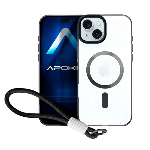 Θήκη Apokin Silicone Magsafe Strap Clear Black iPhone 15