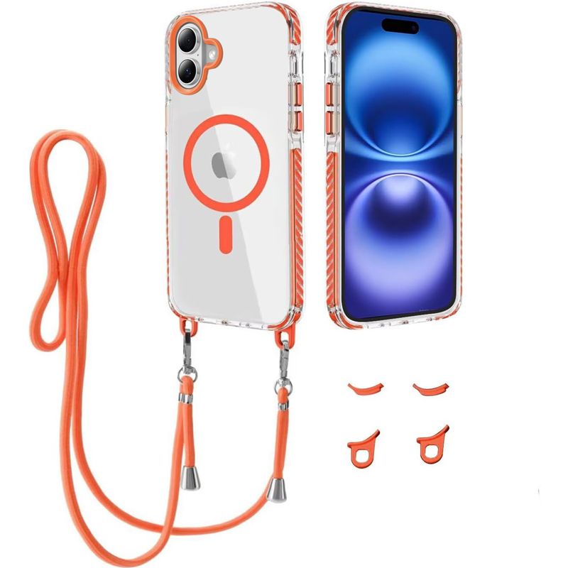 Θήκη Orso Detachable Lanyard Magsafe Clear Orange iPhone 17 ΘΗΚΕΣ Orso Θήκη Orso Detachable Lanyard Magsafe Clear Orange iPhone 17