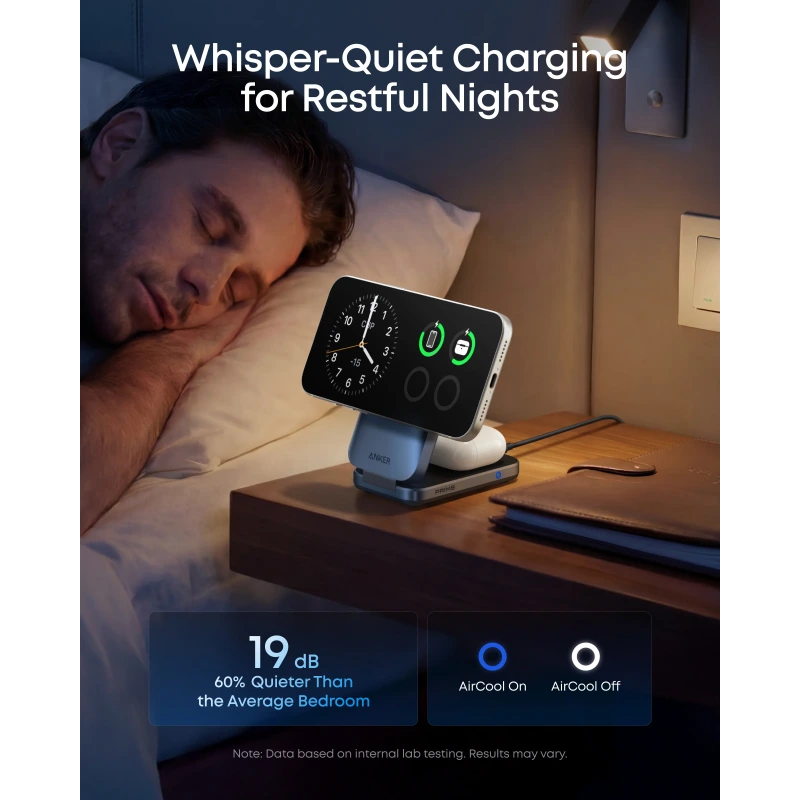 Anker 3in1 Set Foldable Prime MagGo Qi2 Charging Station Black (A25N1) APPLE WATCH Anker Anker 3in1 Set Foldable Prime MagGo Qi2 Charging Station Black (A25N1) - Image 2