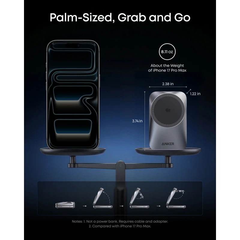 Anker 3in1 Set Foldable Prime MagGo Qi2 Charging Station Black (A25N1) APPLE WATCH Anker Anker 3in1 Set Foldable Prime MagGo Qi2 Charging Station Black (A25N1) - Image 5