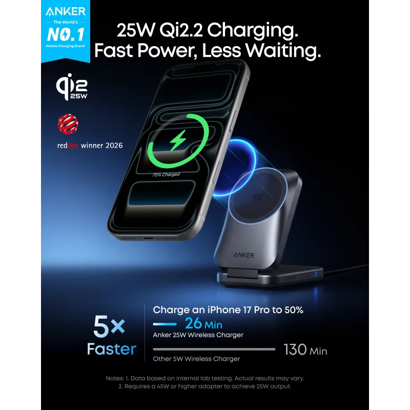 Anker 3in1 Set Foldable Prime MagGo Qi2 Charging Station Black (A25N1) APPLE WATCH Anker Anker 3in1 Set Foldable Prime MagGo Qi2 Charging Station Black (A25N1) - Image 6