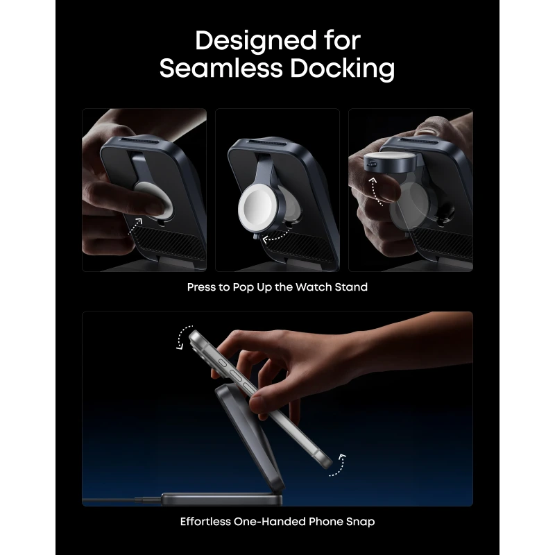 Anker 3in1 Set Foldable Prime MagGo Qi2 Charging Station Black (A25N1) APPLE WATCH Anker Anker 3in1 Set Foldable Prime MagGo Qi2 Charging Station Black (A25N1) - Image 9