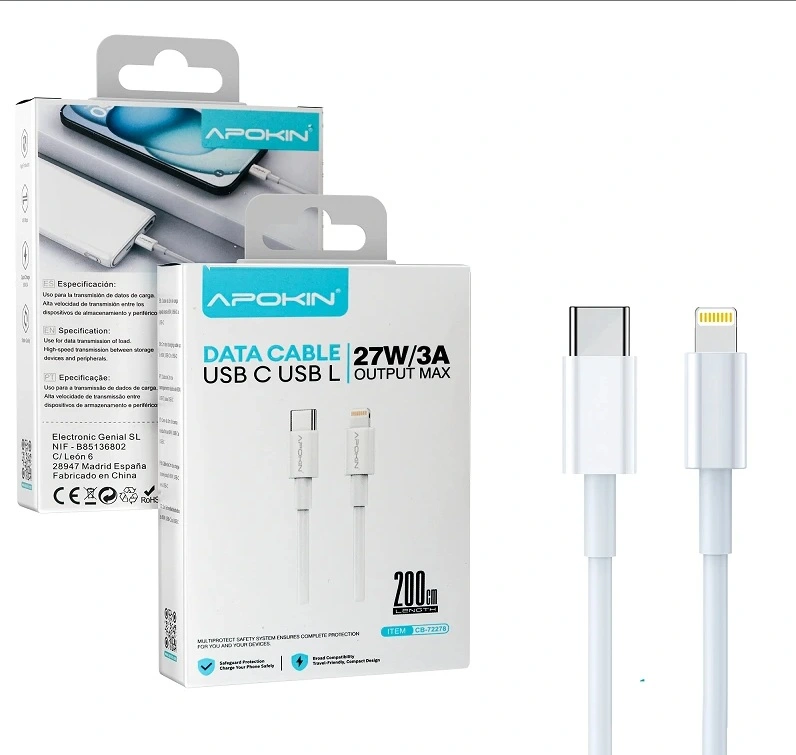 Apokin USB-C to Lightning Cable 2M 27W White (72278) APPLE Apokin Apokin USB-C to Lightning Cable 2M 27W White (72278)