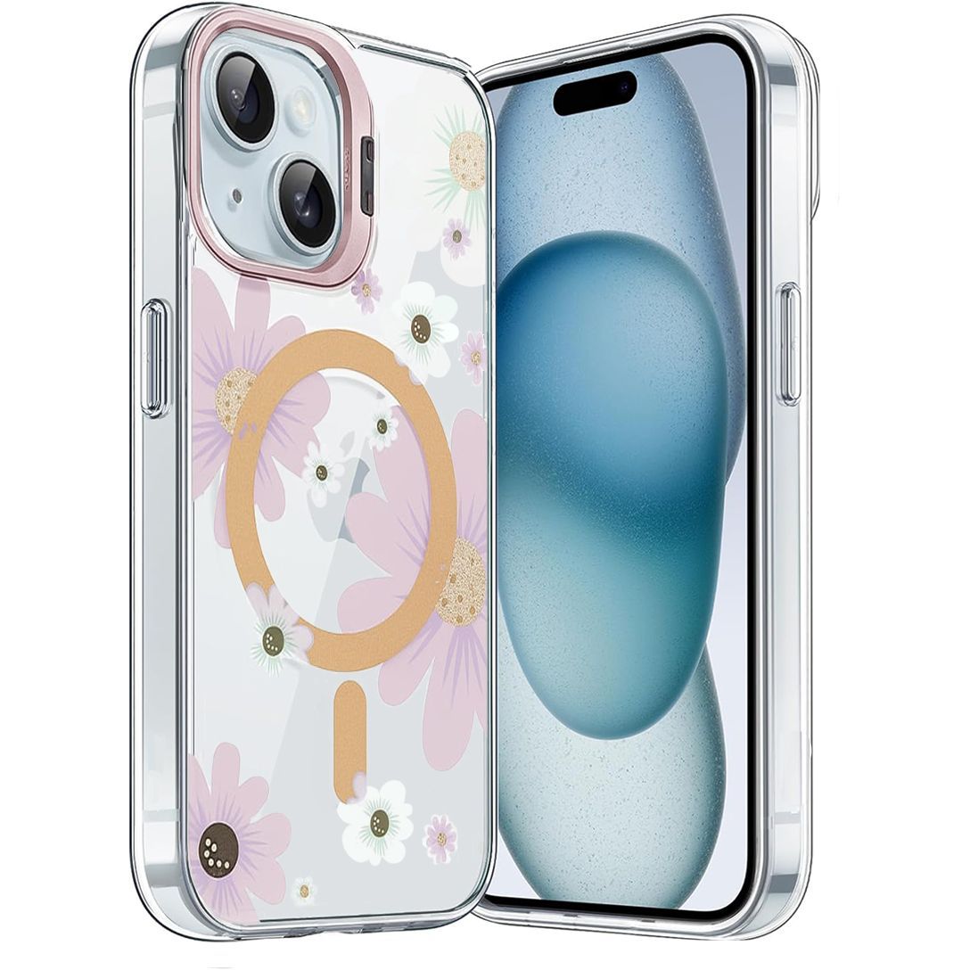 Θήκη Apokin Stash Stand Flowers MagSafe Clear Violet iPhone 15 ΘΗΚΕΣ Apokin Θήκη Apokin Stash Stand Flowers MagSafe Clear Violet iPhone 15