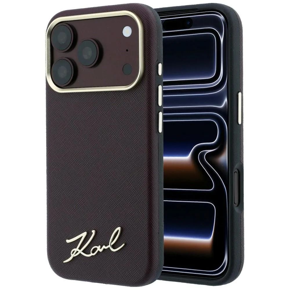 Θήκη Karl Lagerfeld Saffiano Small Script Metal Logo Burgundy iPhone 18 Pro Max/17 Pro Max ΘΗΚΕΣ KARL LAGERFELD Θήκη Karl Lagerfeld Saffiano Small Script Metal Logo Burgundy iPhone 18 Pro Max/17 Pro Max