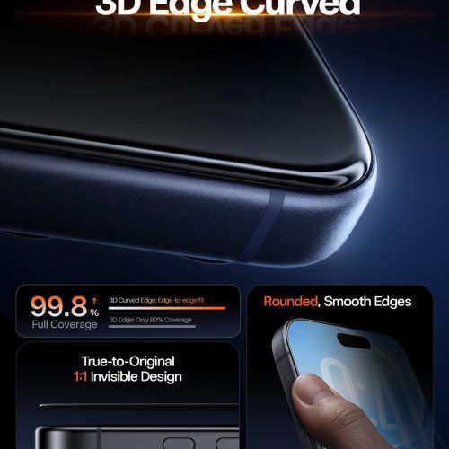 Alternative view of Torras OrigArmor 3D Curver AR Tempered Glass iPhone 18 Pro Max