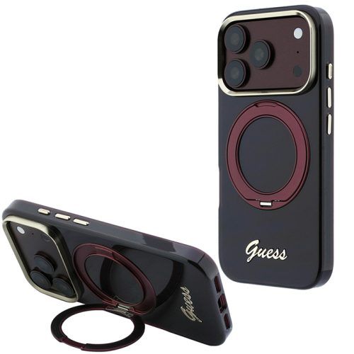 Θήκη Guess IML Ring Stand 360 Script Metal Logo Magsafe Burgundy iPhone 18 Pro Max/17 Pro Max