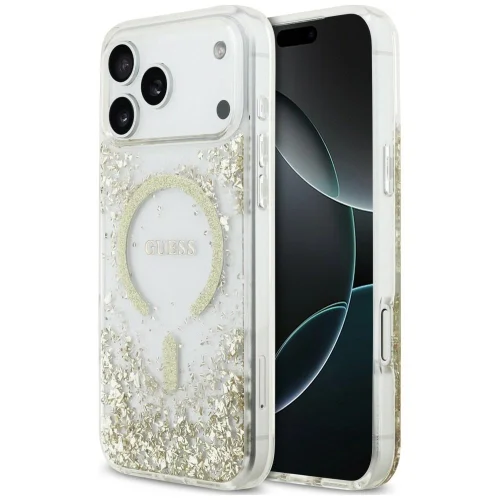 Θήκη Guess Resin Bottom Glitter Magsafe Clear Gold iPhone 18 Pro Max/17 Pro Max