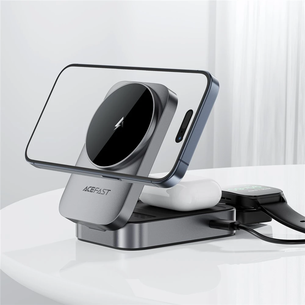AceFast 3in1 Foldable Wireless Charging Station 15W White (E22) APPLE WATCH AceFast AceFast 3in1 Foldable Wireless Charging Station 15W White (E22) - Image 4